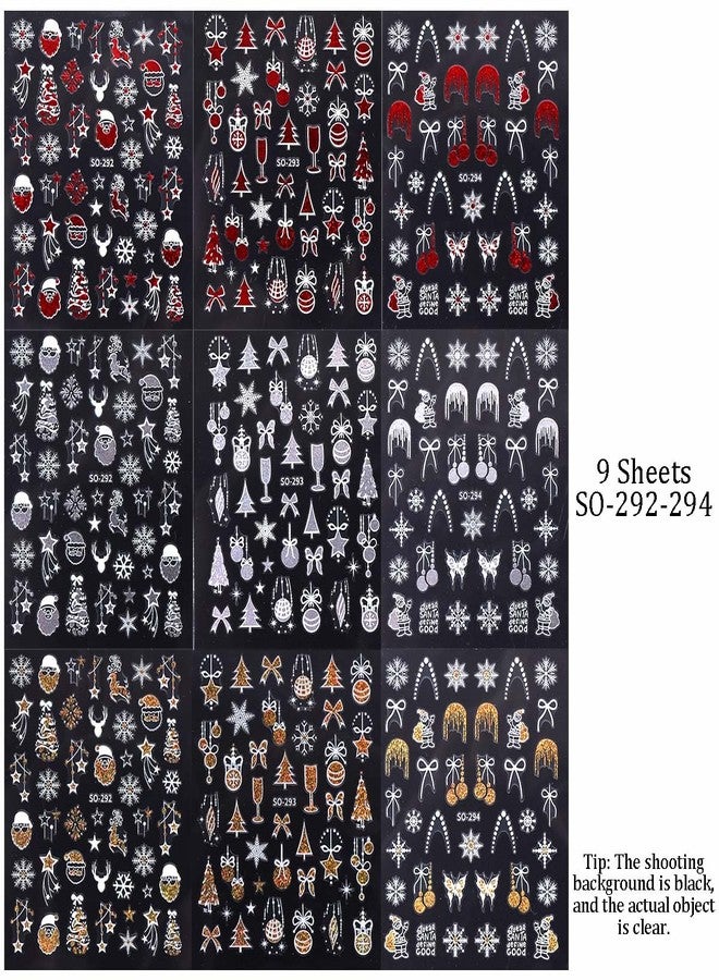 SWEET TREND 9 Sheets Christmas Nail Stickers: 3D Self-Adhesive Xmas Nail Art Decals - Christmas Tree Snowflake Star Reindeer Santa Designs - Holiday Winter Manicure Decorations for Women - Image 4